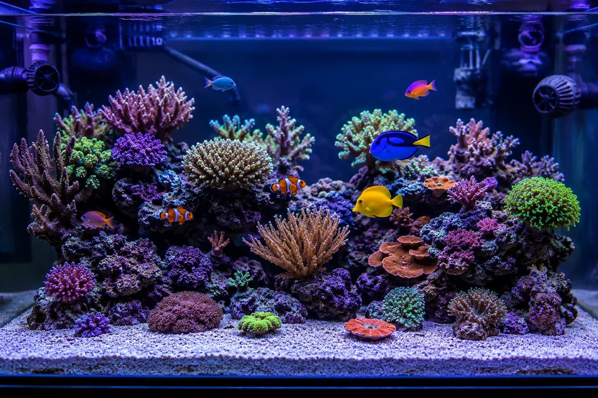 Acuario marino con corales
